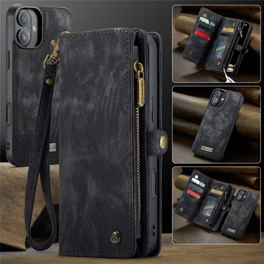 6601116137C-9 CASEME For iPhone 16 Plus Case 2-in-1 Detachable Magnetic Zipper Wallet Vegan Leather Flip Cover