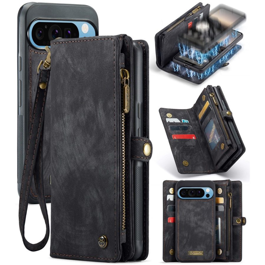 6601117178D-1 CASEME For Google Pixel 9 Pro XL Case 2-in-1 Detachable Magnetic Zipper Wallet Vegan Leather Flip Cover