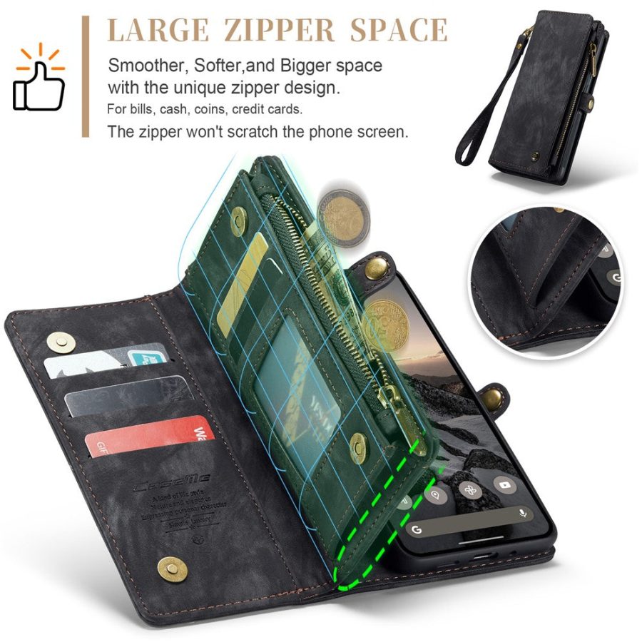 6601117178D-5 CASEME For Google Pixel 9 Pro XL Case 2-in-1 Detachable Magnetic Zipper Wallet Vegan Leather Flip Cover