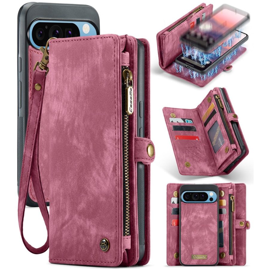 6601117178E-1 CASEME For Google Pixel 9 Pro XL Case 2-in-1 Detachable Magnetic Zipper Wallet Vegan Leather Flip Cover