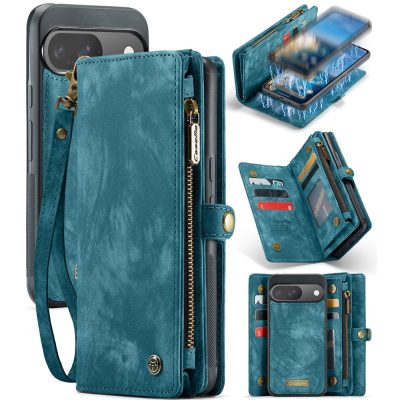 6601117179A-1 CASEME For Google Pixel 9 / Pixel 9 Pro Case 2-in-1 Detachable Magnetic Zipper Wallet Vegan Leather Flip Cover