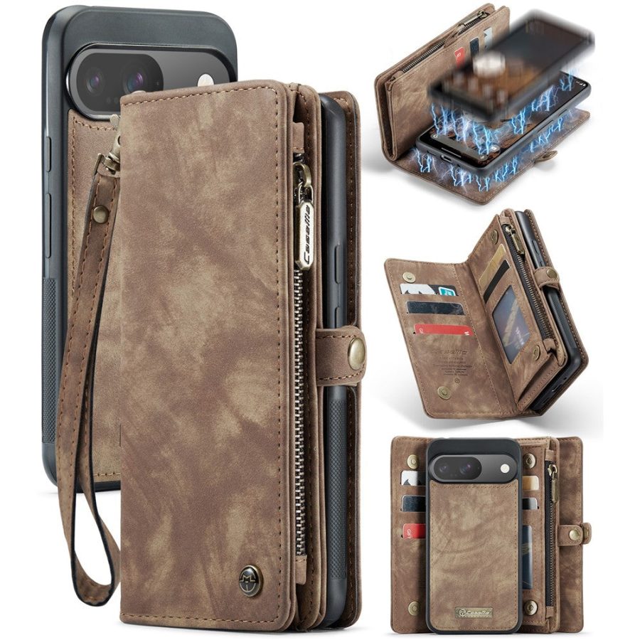 6601117179B-1 CASEME For Google Pixel 9 / Pixel 9 Pro Case 2-in-1 Detachable Magnetic Zipper Wallet Vegan Leather Flip Cover