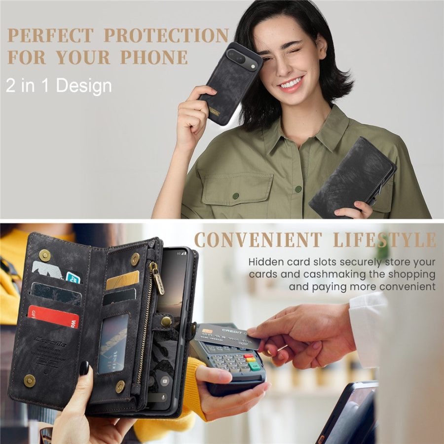 6601117179C-10 CASEME For Google Pixel 9 / Pixel 9 Pro Case 2-in-1 Detachable Magnetic Zipper Wallet Vegan Leather Flip Cover