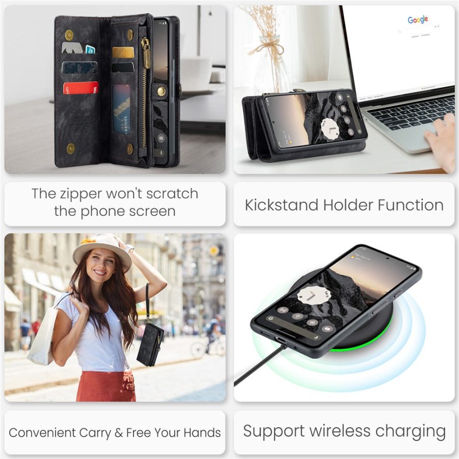 6601117179C-8 CASEME For Google Pixel 9 / Pixel 9 Pro Case 2-in-1 Detachable Magnetic Zipper Wallet Vegan Leather Flip Cover