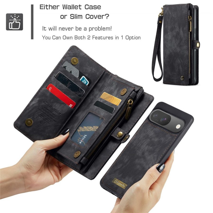 6601117179C-9 CASEME For Google Pixel 9 / Pixel 9 Pro Case 2-in-1 Detachable Magnetic Zipper Wallet Vegan Leather Flip Cover