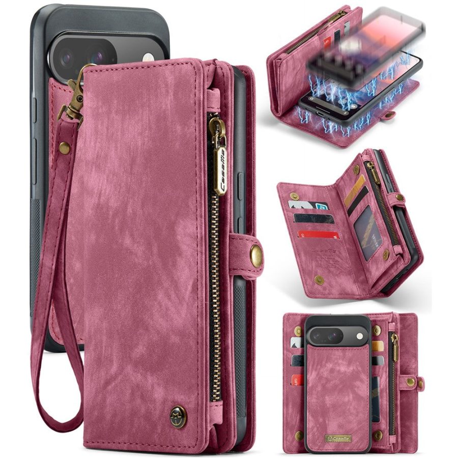 6601117179E-1 CASEME For Google Pixel 9 / Pixel 9 Pro Case 2-in-1 Detachable Magnetic Zipper Wallet Vegan Leather Flip Cover
