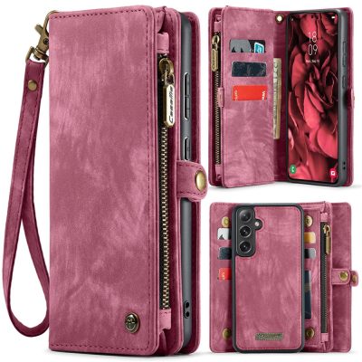 CASEME For Samsung Galaxy S24 FE Case 2-in-1 Detachable Magnetic Zipper Wallet Vegan Leather Flip Cover