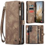 CASEME For Samsung Galaxy S24 FE Case 2-in-1 Detachable Magnetic Zipper Wallet Vegan Leather Flip Cover