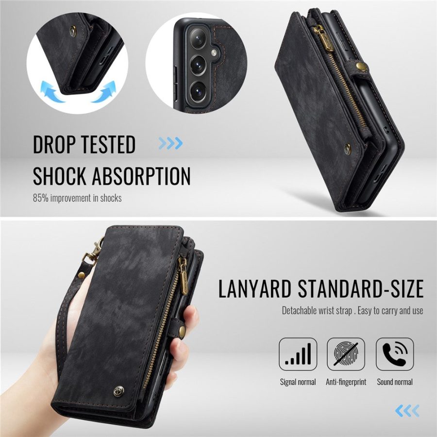 CASEME For Samsung Galaxy S24 FE Case 2-in-1 Detachable Magnetic Zipper Wallet Vegan Leather Flip Cover