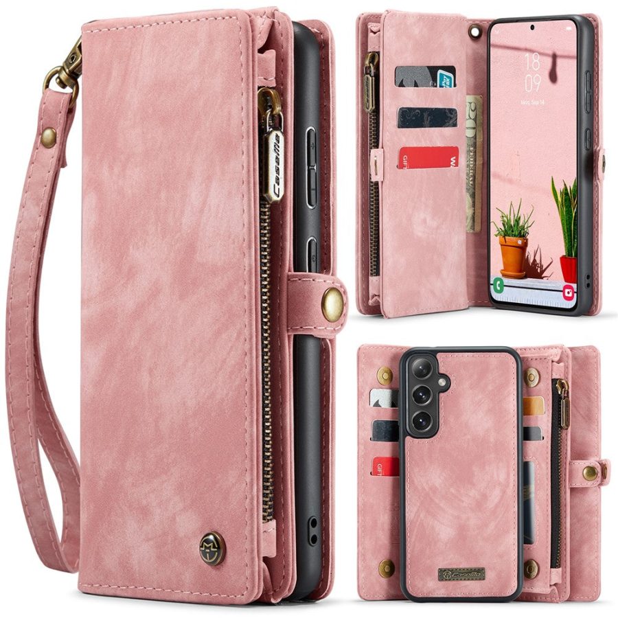 CASEME For Samsung Galaxy S24 FE Case 2-in-1 Detachable Magnetic Zipper Wallet Vegan Leather Flip Cover