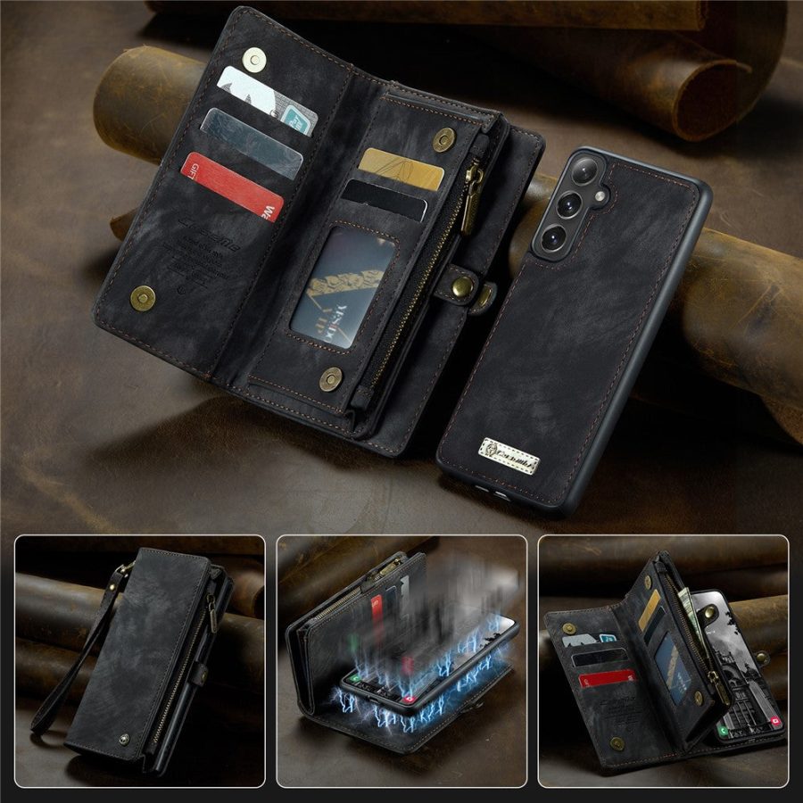 6601136372B-9 CASEME For Samsung Galaxy S25+ Case 2-in-1 Detachable Magnetic Zipper Wallet Vegan Leather Flip Cover