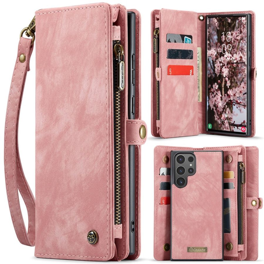 6601136373A-1 CASEME For Samsung Galaxy S25 Ultra Case 2-in-1 Detachable Magnetic Zipper Wallet Vegan Leather Flip Cover