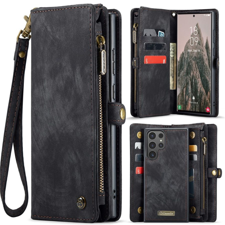 6601136373B-1 CASEME For Samsung Galaxy S25 Ultra Case 2-in-1 Detachable Magnetic Zipper Wallet Vegan Leather Flip Cover