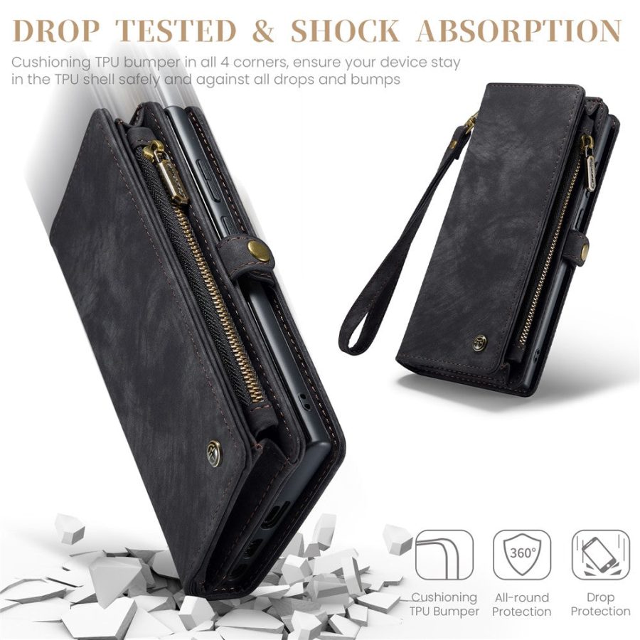 6601136373B-12 CASEME For Samsung Galaxy S25 Ultra Case 2-in-1 Detachable Magnetic Zipper Wallet Vegan Leather Flip Cover