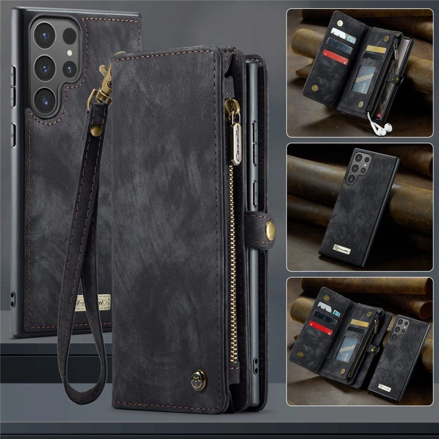 6601136373B-5 CASEME For Samsung Galaxy S25 Ultra Case 2-in-1 Detachable Magnetic Zipper Wallet Vegan Leather Flip Cover