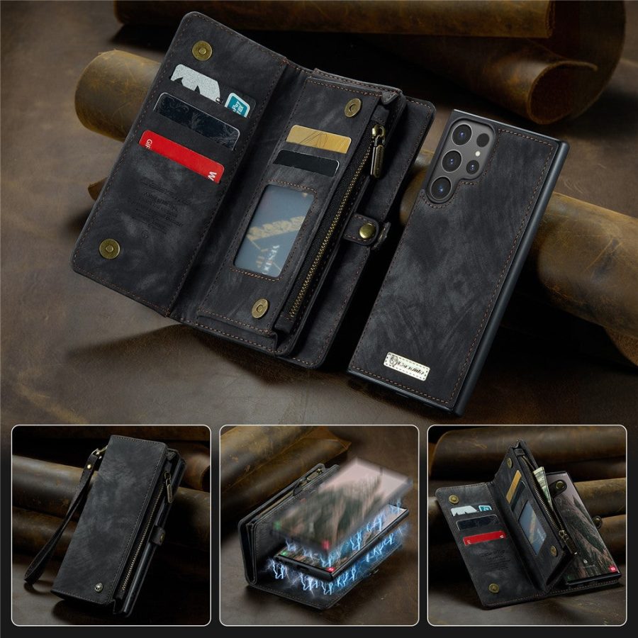6601136373B-9 CASEME For Samsung Galaxy S25 Ultra Case 2-in-1 Detachable Magnetic Zipper Wallet Vegan Leather Flip Cover