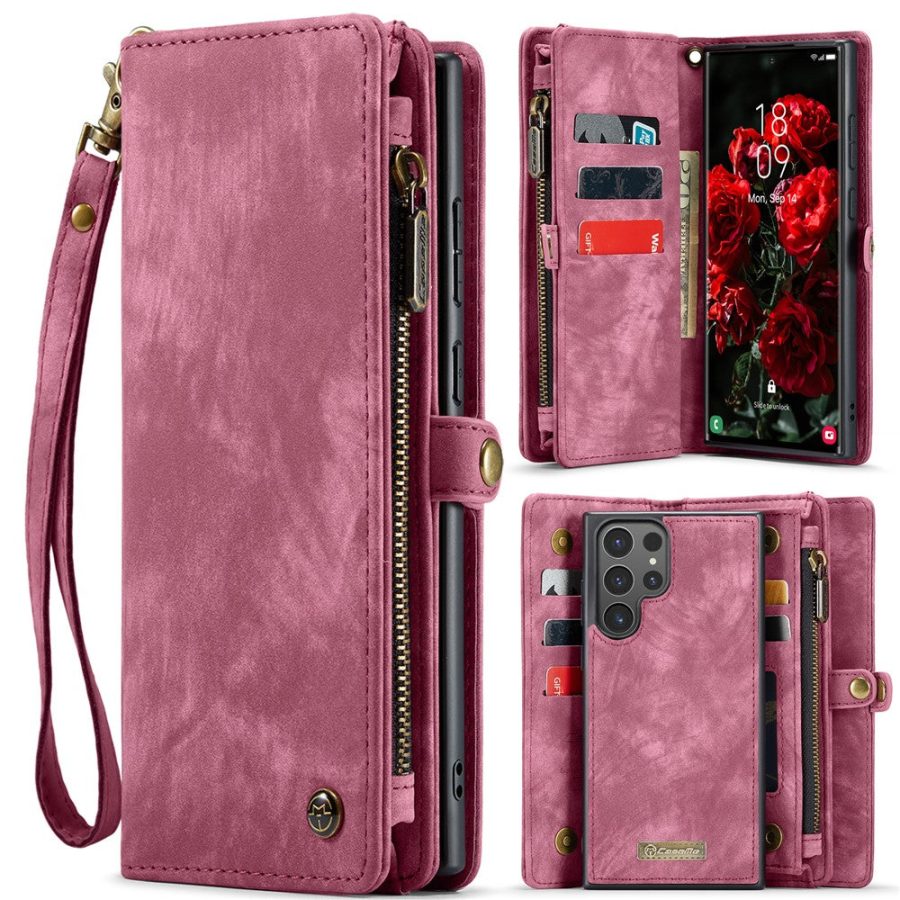 6601136373E-1 CASEME For Samsung Galaxy S25 Ultra Case 2-in-1 Detachable Magnetic Zipper Wallet Vegan Leather Flip Cover