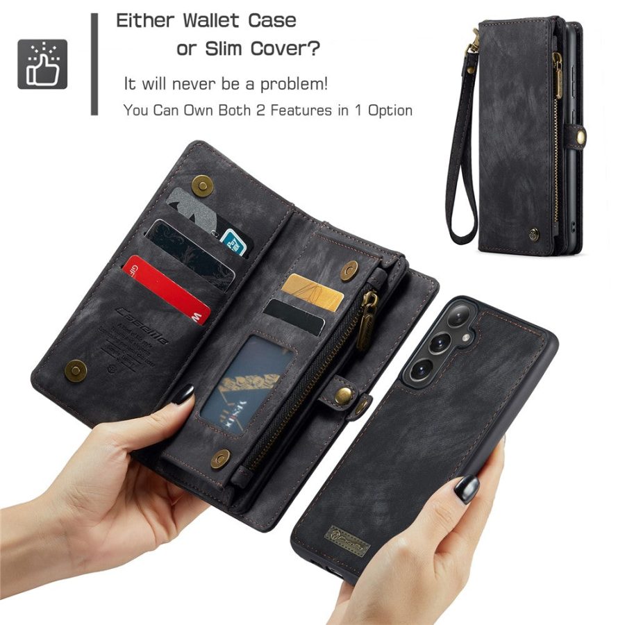 6601136374B-11 CASEME For Samsung Galaxy S25 Case 2-in-1 Detachable Magnetic Zipper Wallet Vegan Leather Flip Cover