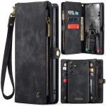 CASEME For Samsung Galaxy S25 Case 2-in-1 Detachable Magnetic Zipper Wallet Vegan Leather Flip Cover