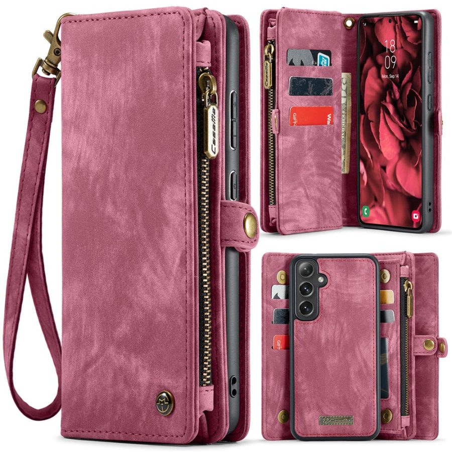 6601136374C-1 CASEME For Samsung Galaxy S25 Case 2-in-1 Detachable Magnetic Zipper Wallet Vegan Leather Flip Cover