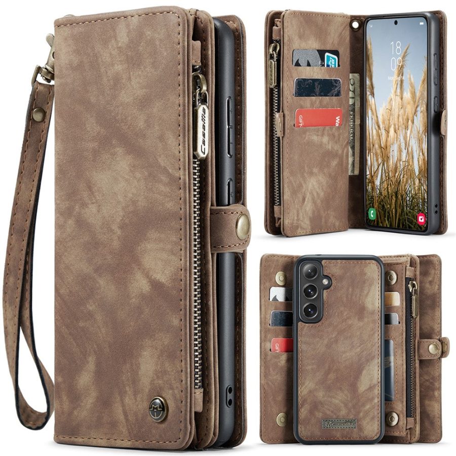 6601136374D-1 CASEME For Samsung Galaxy S25 Case 2-in-1 Detachable Magnetic Zipper Wallet Vegan Leather Flip Cover