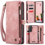 CASEME For Samsung Galaxy S25 Case 2-in-1 Detachable Magnetic Zipper Wallet Vegan Leather Flip Cover