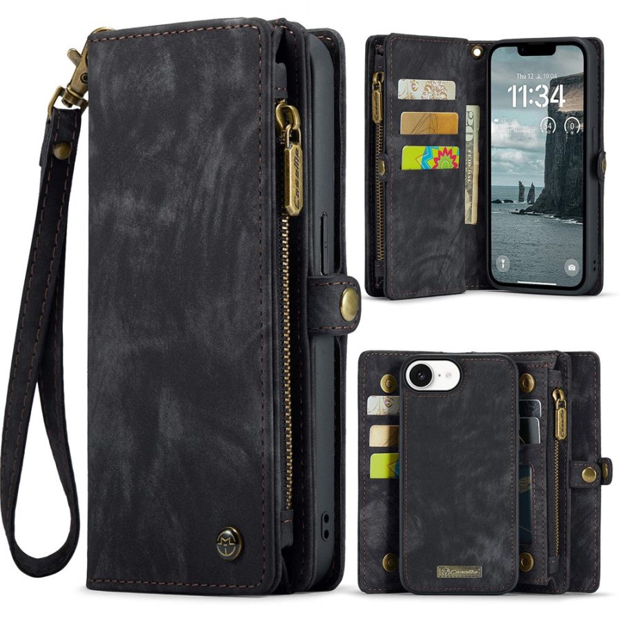 6601143140B-1_6a5caaea-1f37-4417-8046-c0a967687007 CASEME For iPhone 17e / 16e Case 2-in-1 Detachable Magnetic Zipper Wallet Vegan Leather Flip Cover