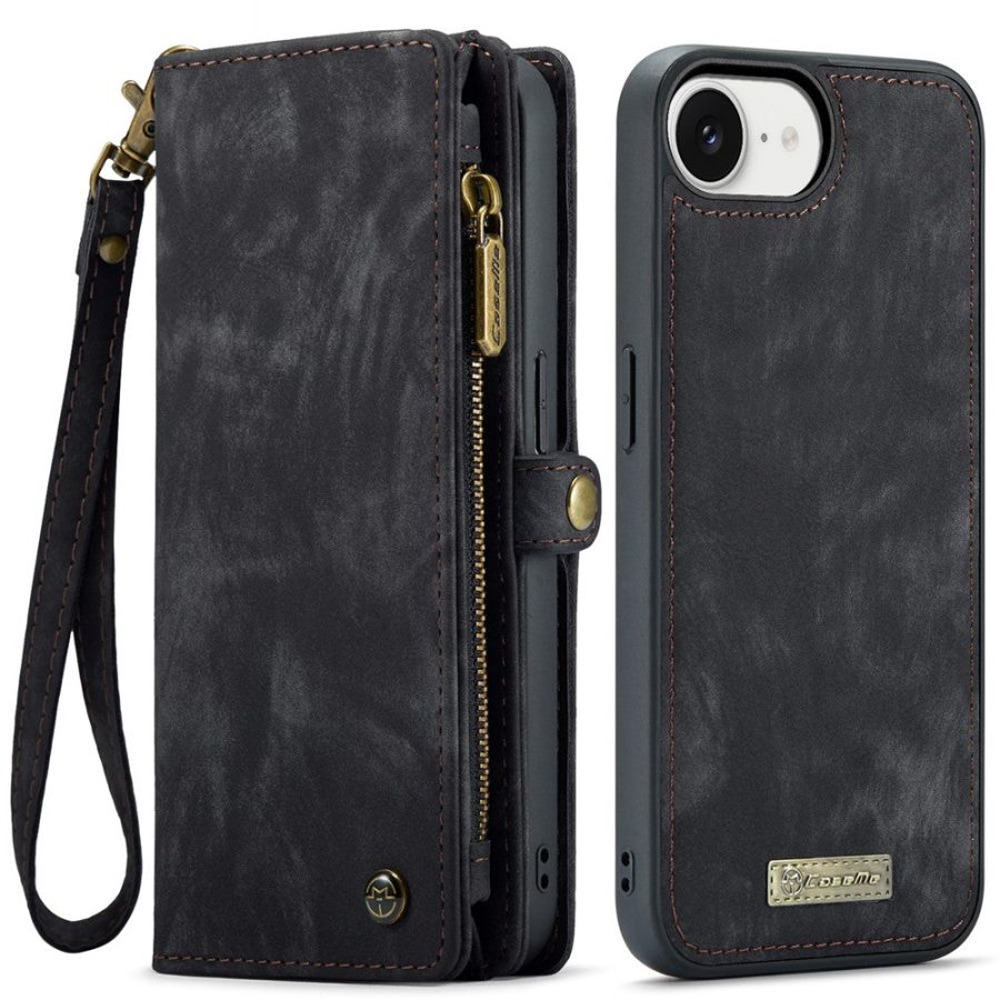 6601143140B-2 CASEME For iPhone 17e / 16e Case 2-in-1 Detachable Magnetic Zipper Wallet Vegan Leather Flip Cover