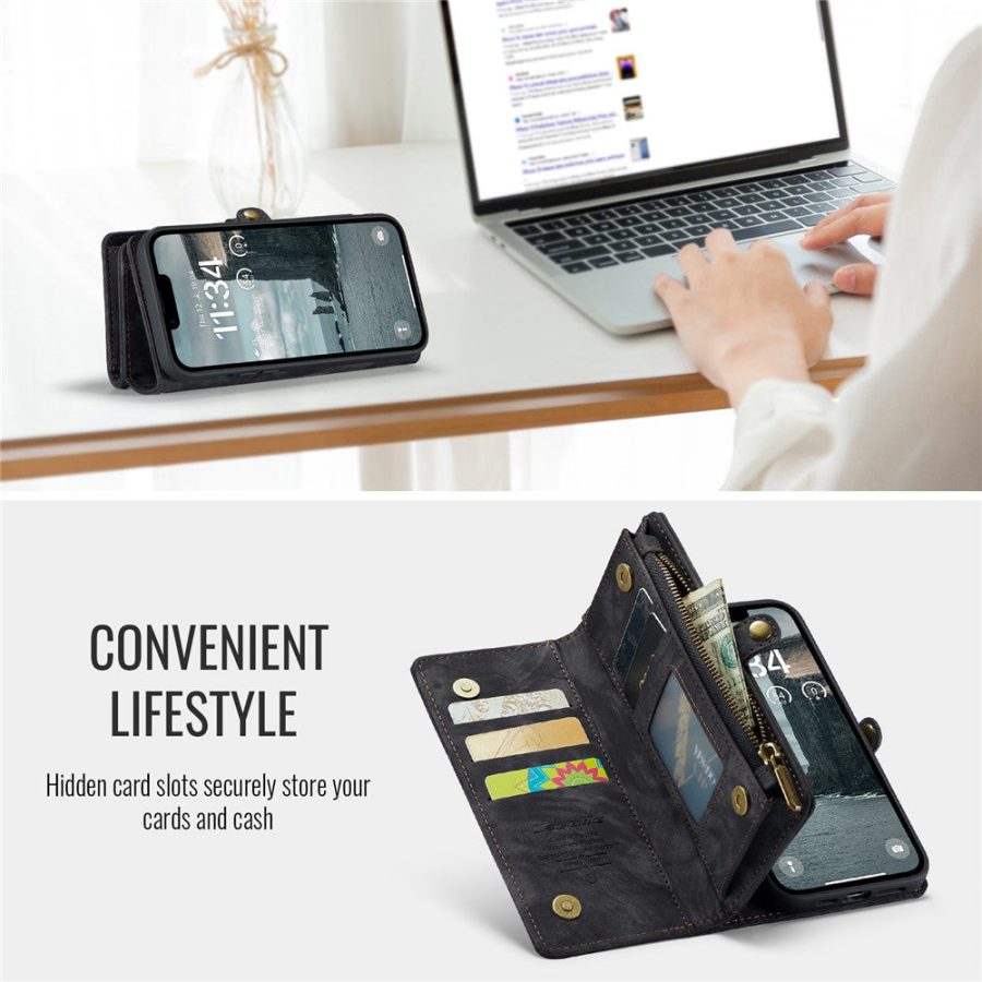 6601143140B-4 CASEME For iPhone 17e / 16e Case 2-in-1 Detachable Magnetic Zipper Wallet Vegan Leather Flip Cover