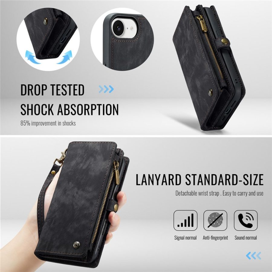 6601143140B-7 CASEME For iPhone 17e / 16e Case 2-in-1 Detachable Magnetic Zipper Wallet Vegan Leather Flip Cover
