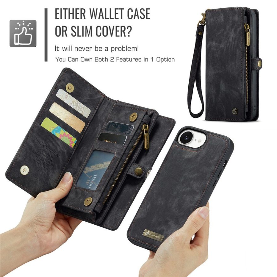 6601143140B-8 CASEME For iPhone 17e / 16e Case 2-in-1 Detachable Magnetic Zipper Wallet Vegan Leather Flip Cover