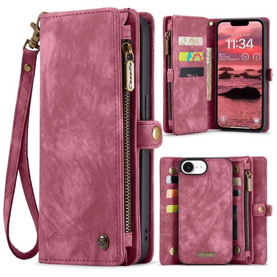 6601143140C-1 CASEME For iPhone 17e / 16e Case 2-in-1 Detachable Magnetic Zipper Wallet Vegan Leather Flip Cover