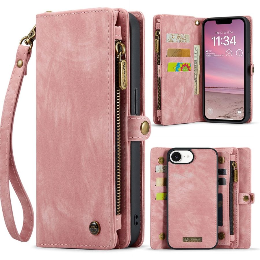 6601143140E-1 CASEME For iPhone 17e / 16e Case 2-in-1 Detachable Magnetic Zipper Wallet Vegan Leather Flip Cover