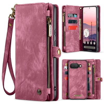 6601146715A-1 CASEME For Google Pixel 9a Case 2-in-1 Detachable Magnetic Zipper Wallet Vegan Leather Flip Cover