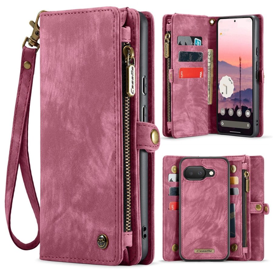 6601146715A-1 CASEME For Google Pixel 9a Case 2-in-1 Detachable Magnetic Zipper Wallet Vegan Leather Flip Cover
