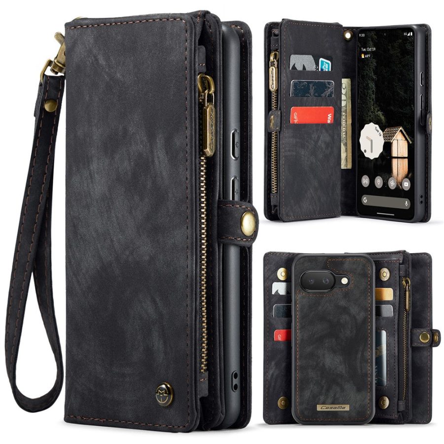 6601146715B-1 CASEME For Google Pixel 9a Case 2-in-1 Detachable Magnetic Zipper Wallet Vegan Leather Flip Cover