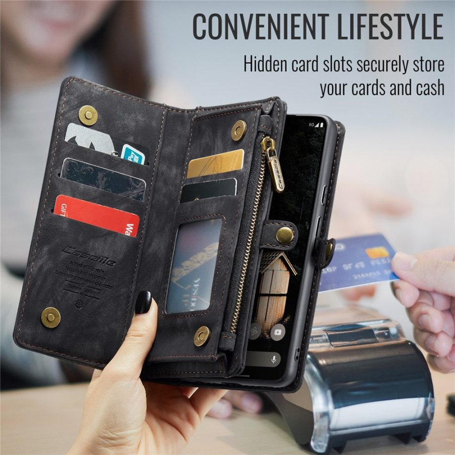 6601146715B-10 CASEME For Google Pixel 9a Case 2-in-1 Detachable Magnetic Zipper Wallet Vegan Leather Flip Cover
