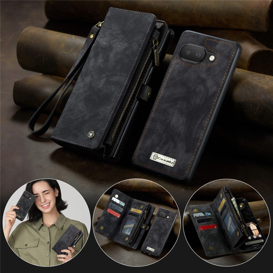 6601146715B-5 CASEME For Google Pixel 9a Case 2-in-1 Detachable Magnetic Zipper Wallet Vegan Leather Flip Cover