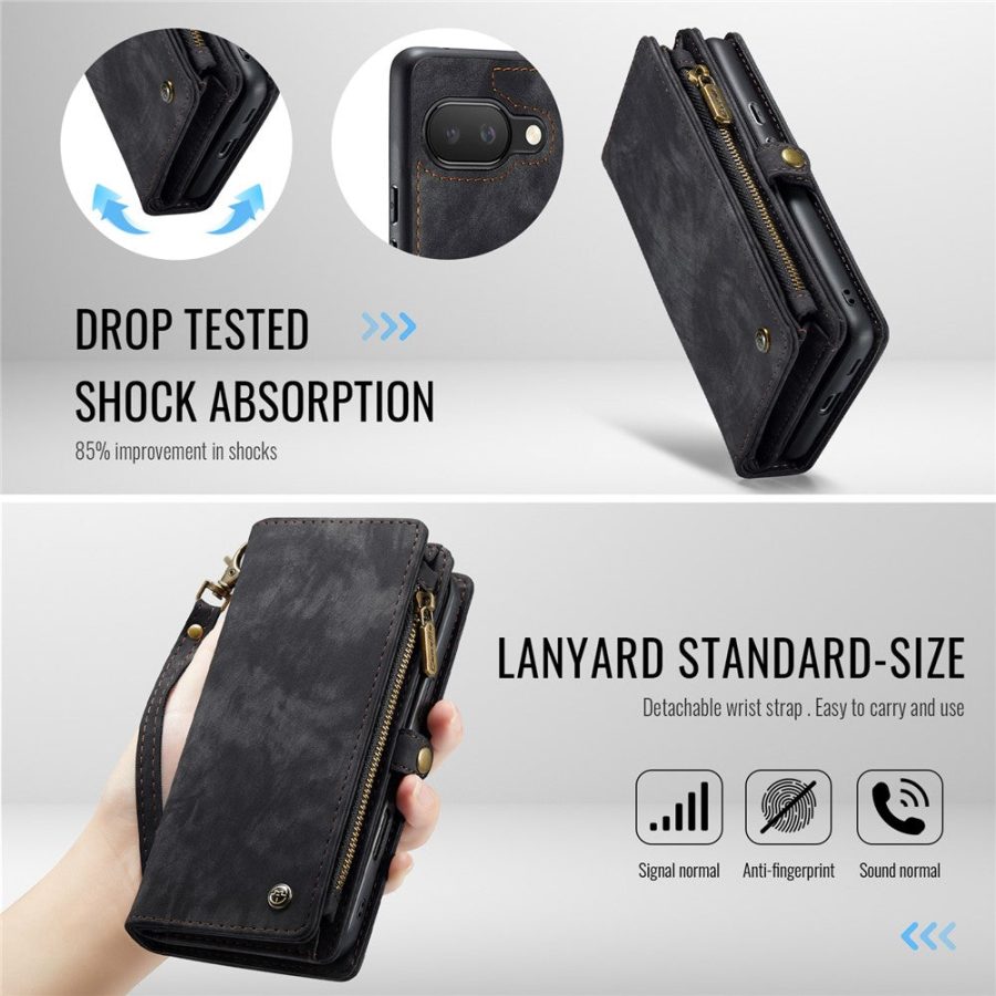6601146715B-7 CASEME For Google Pixel 9a Case 2-in-1 Detachable Magnetic Zipper Wallet Vegan Leather Flip Cover