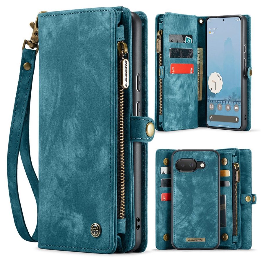 6601146715C-1 CASEME For Google Pixel 9a Case 2-in-1 Detachable Magnetic Zipper Wallet Vegan Leather Flip Cover