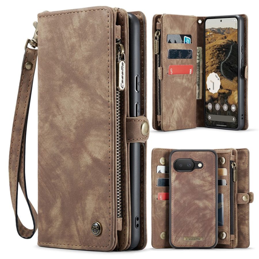 6601146715D-1 CASEME For Google Pixel 9a Case 2-in-1 Detachable Magnetic Zipper Wallet Vegan Leather Flip Cover