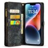 CASEME For iPhone 14 Case 2-in-1 Detachable Magnetic Zipper Wallet Vegan Leather Flip Cover