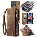 CASEME For iPhone 14 Case 2-in-1 Detachable Magnetic Zipper Wallet Vegan Leather Flip Cover