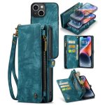 CASEME For iPhone 14 Case 2-in-1 Detachable Magnetic Zipper Wallet Vegan Leather Flip Cover