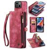 CASEME For iPhone 14 Case 2-in-1 Detachable Magnetic Zipper Wallet Vegan Leather Flip Cover