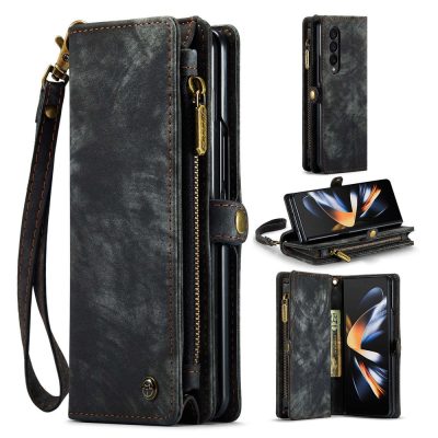 660114804A-1 CASEME For Samsung Galaxy Z Fold4 Case 2-in-1 Detachable Magnetic Zipper Wallet Vegan Leather Flip Cover