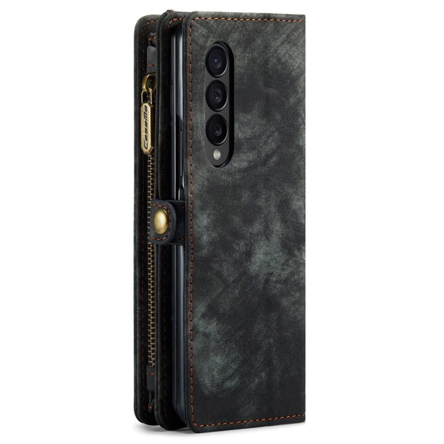660114804A-10 CASEME For Samsung Galaxy Z Fold4 Case 2-in-1 Detachable Magnetic Zipper Wallet Vegan Leather Flip Cover