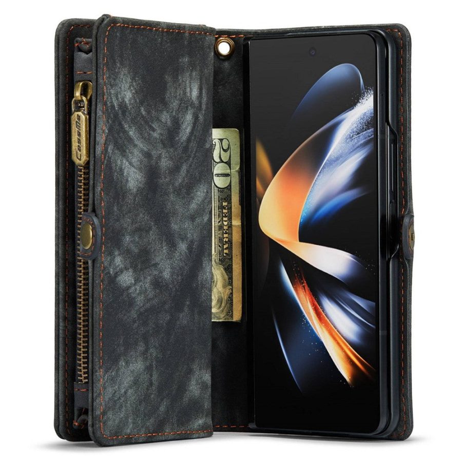 660114804A-2 CASEME For Samsung Galaxy Z Fold4 Case 2-in-1 Detachable Magnetic Zipper Wallet Vegan Leather Flip Cover