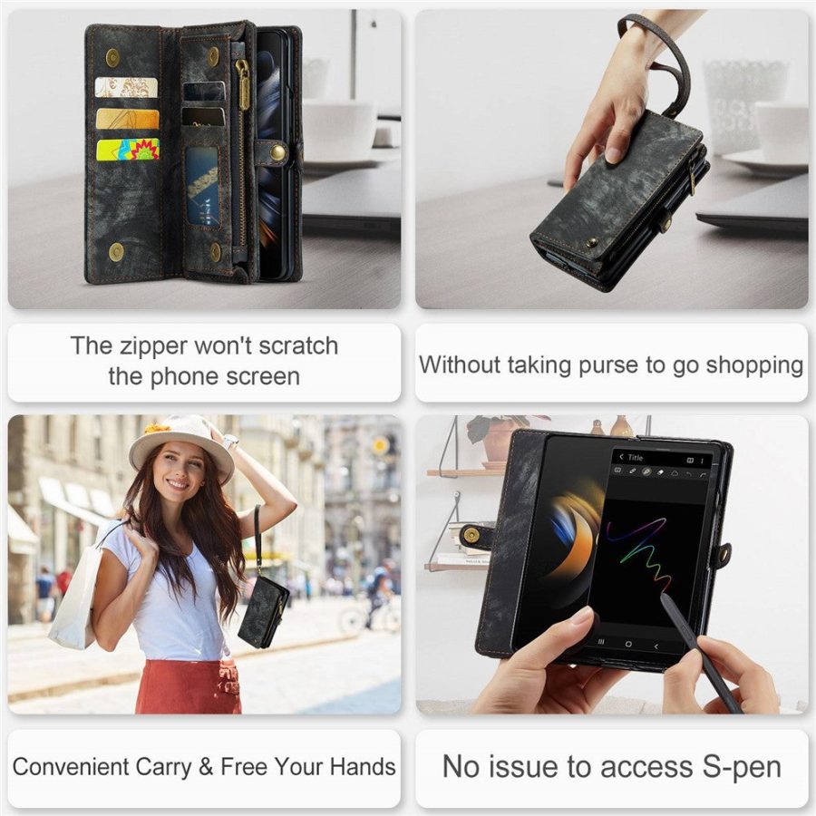 660114804A-7 CASEME For Samsung Galaxy Z Fold4 Case 2-in-1 Detachable Magnetic Zipper Wallet Vegan Leather Flip Cover