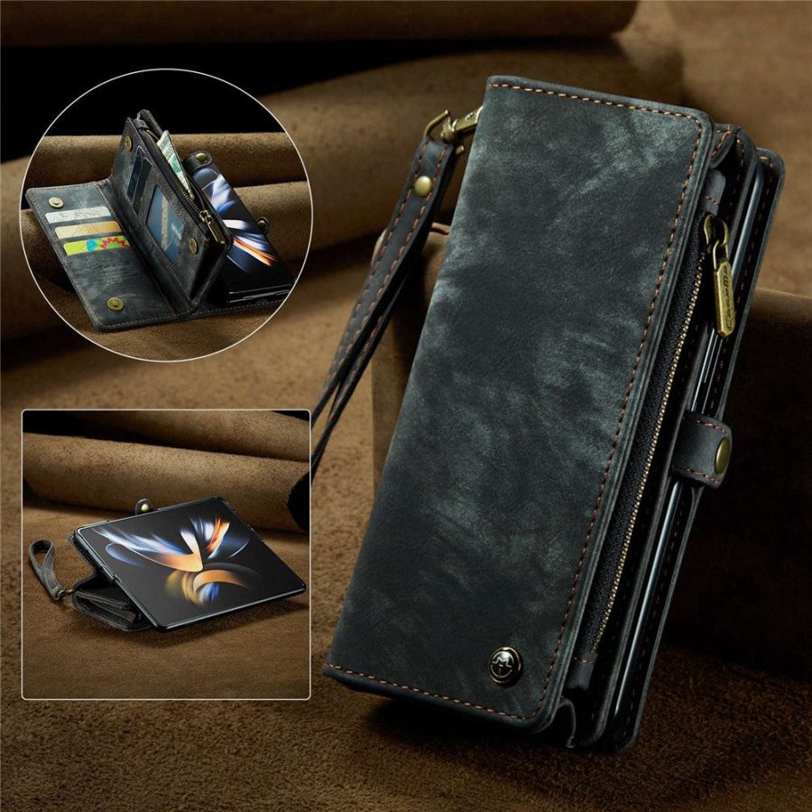660114804A-8 CASEME For Samsung Galaxy Z Fold4 Case 2-in-1 Detachable Magnetic Zipper Wallet Vegan Leather Flip Cover